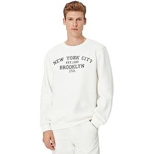 Koton Heren College Printed Crew Neck Long Sleeve Sweatshirt, wit (000), S