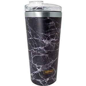 NERTHUS FIH 635 Dubbelwandige reiskoffiemok, 500 ml, thermobeker, geschikt voor levensmiddelen, vaatwasmachinebestendig, BPA-vrij, roestvrij staal, zwart, 8,5 x 19 cm