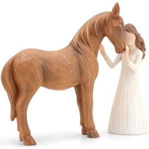 Paard geschenken voor meisjes vrouwen - meisje omarmt paard beeldje geschenken voor paardenliefhebbers vrouwen gebeeldhouwd handgeschilderd hars paard decor cowgirl geschenken paard ornament