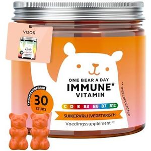One Bear A Day Immun Vitamin Gummies – Vitamine D, E, C, B6, B12, Niacine, Biotine, Propolis-extract – 30 stuks (1 maand), Vegetarisch, Suikervrij, Bears with Benefits