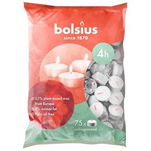 Bolsius D-light theelichtjes - 75 stuks - in zak - brandduur 4 uur - decoratieve huishoudelijke kaarsen - wit - bevat natuurlijke plantaardige was - zonder palmolie