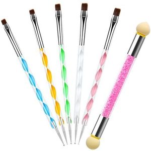 Professionele nagelkwastenset – 6-delige uv-gelnagellakset met dubbelkoppige kwasten en ombre-spons voor creatieve nail-art-designs