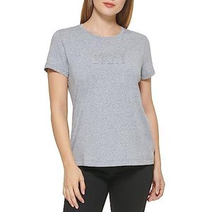 DKNY Women's Raised Glitter Logo T-shirt, Avenue Grey, XL, Avenue Grey, XL