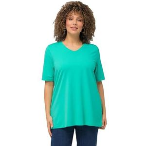 Ulla Popken, Dames grote maten, T-shirt, A-lijn, V-hals, halve mouwen, turquoisegroen, 54/56 NL
