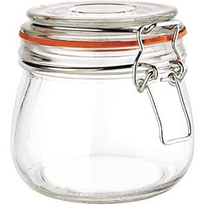 Vogue glazen pot met clip-top 500 ml, helder, materiaal: glas, rubberen ring voor luchtdichte afsluiting, glazen jampot, afmetingen: 105(h) x 105(d) x 89(dia) mm, p490