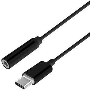Converter USB C naar 3,5 mm jackstekker, 15 cm, zwart, ideaal voor het aansluiten van hoofdtelefoons en audio-apparaten op USB-C-apparaten.