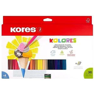 Kores - Kleuren: 36 kleurpotloden voor kinderen, beginners en volwassenen met zacht lood en driehoekige vorm, schoolbenodigdheden, set van 36 verschillende kleuren en slijper inbegrepen