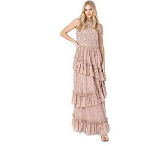 Maya Deluxe Maxi dames verfraaid ruches mouwloze stropdas terug jurk voor bruiloft gast bruidsmeisje prom avond gelegenheid, Taupe Blush, 34