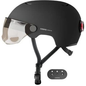Cosmo Connected - Cosmo Fusion - Smart Helm voor Fietsen & Scooters met Vizier, Voor Volwassenen - Knipperlichten, Automatisch Remlicht, Deel Ritten, Valdetectie - Mat Zwart