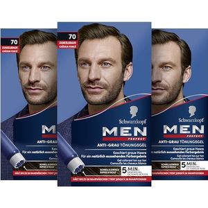 Schwarzkopf Men Perfect Anti-grijze kleurgel 70 donkerbruin (3 x 80 ml), haarverf voor mannen verbergt grijs haar, anti-grijze tint voor een natuurlijk uitziend resultaat