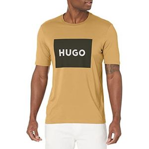 HUGO Heren Big Square Logo T-shirt met korte mouwen, Rich Camel Bruin, XXL