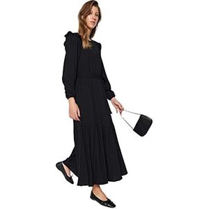 Trendyol Rechte maxi-jurk met lange mouwen voor dames, casual, normale hijab-jurk, zwart, 34