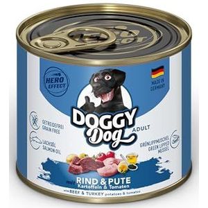 DOGGY Dog Paté rund & kalkoen, 6 x 200 g, natvoer voor honden, graanvrij hondenvoer met zalmolie en groenlipmossel, compleet voer met aardappelen en tomaat, Made in Germany