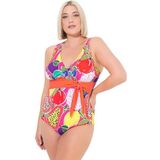 Ulla Popken - Violetta - Badpak - Roze - Eendelig met Buikriem