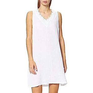Bonateks, Mouwloze jurk met borduurwerk op de V-hals, 100% linnen, DE-maat: 36, Amerikaanse maat: S, wit - gemaakt in Italië, wit, 36