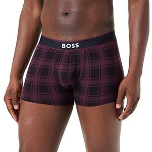 BOSS Heren boxershorts Trunk 24 print, korte boxershorts van katoen, stretch, geruit en logo-taille, Dark Purple506, S