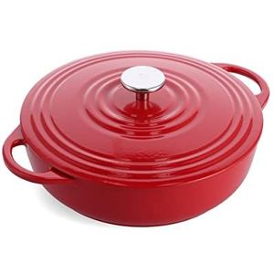 Bk cookware BK Bourgogne geëmailleerde gietijzeren braadpan 28cm/4L met deksel, geschikt voor inductie, ronde braadpan voor bakken, stoven, stoofschotels, chilirood