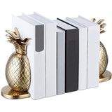 Relaxdays boekensteun ananas, set van 2, metaal, 21 x 8 x 13 cm, stijlvolle boekenstandaard voor boekenkasten, goud