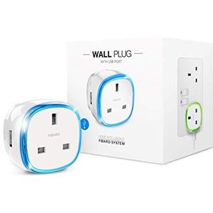 FIBARO Wall Plug UK USB/Z-Wave Plus Wireless Smart Socket met USB-oplader, type G, FGWPG-121 ZW5 UK + USB, wit