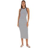 Tommy Hilfiger - 5X2 STR Rib MIDI Jurk - Desert Sky/Wit - Jerseyjurken