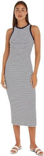 Tommy Hilfiger - 5X2 STR Rib MIDI Jurk - Desert Sky/Wit - Jerseyjurken