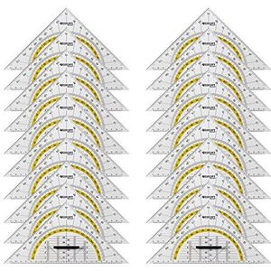 Westcott E-10134 00-I geometriedriehoek kunststof met afneembare handgreep, 22 cm, 20 stuks, transparant