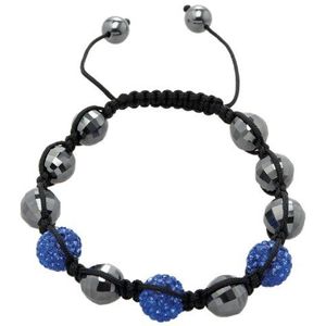 Carlo Monti Damesarmband Shamballa donkerblauw lengte varieert, verschillende stenen op zwarte textielband JCM1148-592