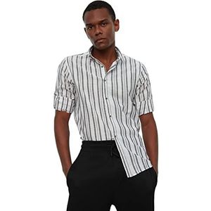 Trendyol Men's Gray Slim Fit Button Collars apoleentiaal gestreept overhemd shirt, klein