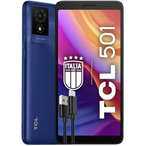 TCL 501 Smartphone, 4G, 32 GB, 2 GB RAM, display 6 qHD, Android 14 GB Edition, 5 MP camera, 3000 mAh batterij, Dual Sim, 1 TB uitbreidbaar geheugen, batterij + USB-C-oplader, ijsblauw