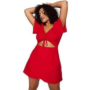 Trendyol Vrouw Plus Size Mini A-lijn Getailleerde Geweven Grote maten jurk, Rood,44, Rood, 42 grote maten