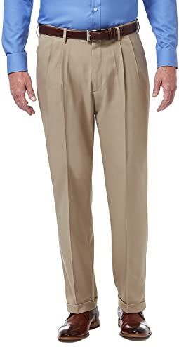 Haggar Heren Premium Comfort Classic Fit Plooi Front Pant Reg. en grote en grote maten jurk, MEDIUM KHAKI, 34W / 29L