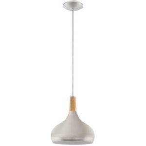 EGLO Sabinar hanglamp, pendellamp van staal en hout, plafondlamp hangend in geborsteld zilver, bruin, E27 fitting, Ø 28 cm, FSC gecertificeerd