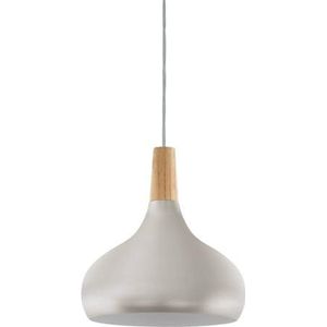 EGLO Sabinar hanglamp, pendellamp van staal en hout, plafondlamp hangend in geborsteld zilver, bruin, E27 fitting, Ø 28 cm, FSC gecertificeerd