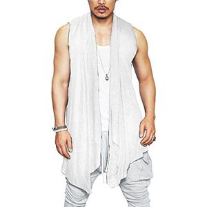 COOFANDY Heren ruches sjaalkraag vest mouwloos open voorkant vest lichtgewicht lange lengte draperen cape, Wit, L