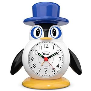 Mebus Kinderwekker, met wekker en alarm, met verlichting en kwartsuurwerk, Meerkleurig, 10 x 11 cm, pinguïn