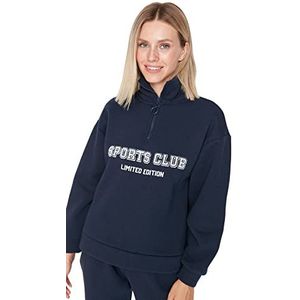 Trendyol Turtleneck with Slogan Regular Sweatshirt, Navy Blue, XS Dames, marineblauw, XS