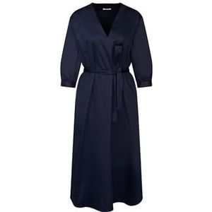 Seidensticker Blousejurk voor dames, regular fit, maxi-jurk, V-hals, 3/4-mouw, katoenmix, stretch, Donkerblauw, 44