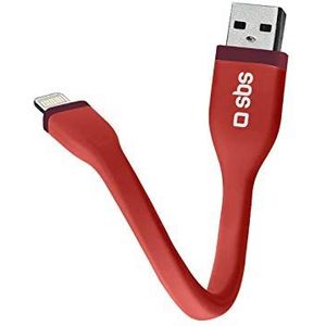 SBS S.pa. TECABLELIGSHFLATR Charge en Sync USB-Lightning MFi kabel rood