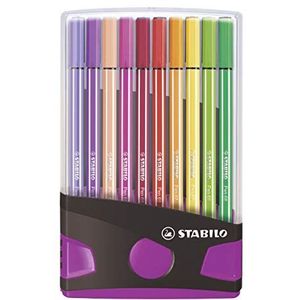 Premium Viltstift - STABILO Pen 68 Colorparade - Desk set met 20 stuks in antraciet/roze - met 20 verschillende kleuren