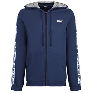 DKNY Heren lange mouwen capuchon rits top in marine met merk arm detaillering - 100% katoen hoodie, groot, marineblauw, S