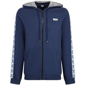 DKNY Heren lange mouwen capuchon rits top in marine met merk arm detaillering - 100% katoen hoodie, groot, marineblauw, S