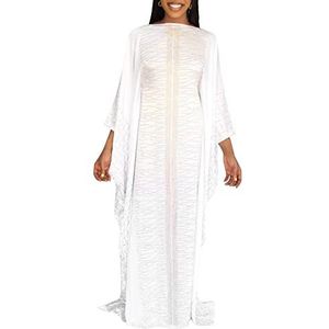 HD Afrikaanse jurken voor dames mode kralen strass kaftan maxi-jurk, Kleur: wit., one size