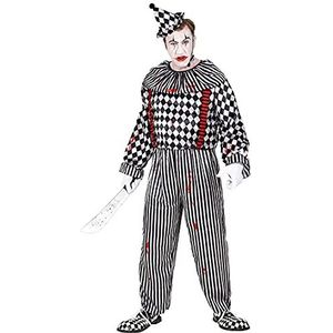 Widmann 10089 10089-kostuum retro, overall met kraag en bretels, hoofdbedekking, horror, killer clown, Halloween, heren, meerkleurig, XXXL
