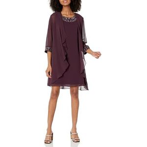 S.L. Fashions dames chiffon laag jas jurk met kraal hals, Paars, 16