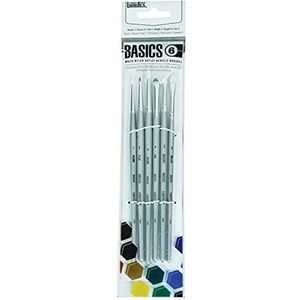 LIQUITEX 692001 Basics penselenset, 6 penselen voor acrylverf met korte steel - rond nr. 1, 4, plat nr. 2, 3, 6, waaier nr. 4,Meerkleurig