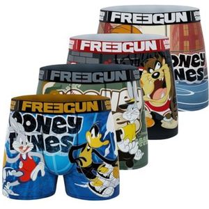 FREEGUN Looney Tunes Boxershorts voor kinderen, Bugs Bunny, Daffy, Coyote en Taz, 4 stuks, blauw/bruin/groen/zwart, 14-16 anni