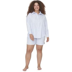 Trendyol Pyjamaset, effen, geweven, grote maat, voor dames, Pijama (2 stuks), Blauw, 56