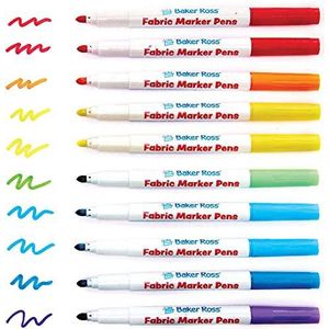 Baker Ross FC753 Regenboog Kleuren textiel markeerstiften - Set van 10, Kunstnijverheid voor kinderen en Tekenen voor kinderen, Textiel knutselen