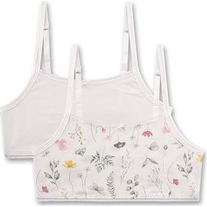 Sanetta Meisjesbustier Off-White | Comfortabele en aangename bustier voor meisjes van katoen-modal-mix. Ondergoed met strikjes en tuining-allover | Inhoud: set van 2 meisjes bustier, beige, 140