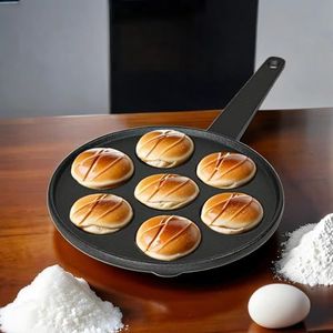 Gietijzeren pannenkoekenpan, Takoyaki pan, mini pannenkoekenmaker, pannenkoekenpan, oogpan, diameter 5,5 cm, inductie, 7 wells, pannenkoeken slakkenpan, poffertjesmaker, poffertjespan